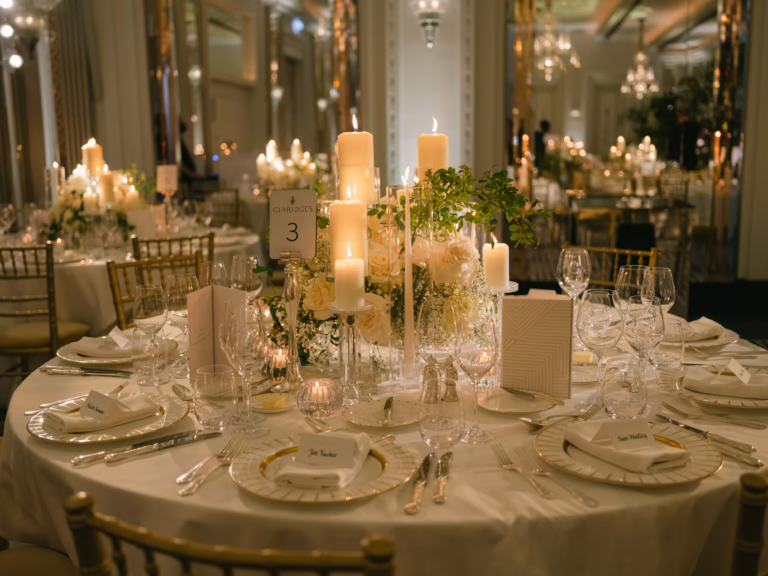 Elegant white table arrangement with candles