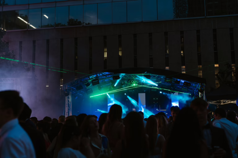 Live DJ performance on main stage with video wall hire and PA system for 2500 audience