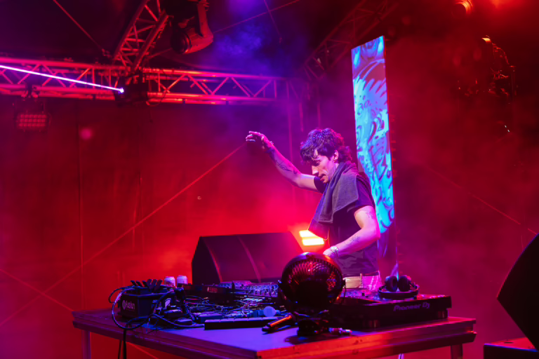 Live DJ performance on main stage with video wall hire and PA system for 2500 audience
