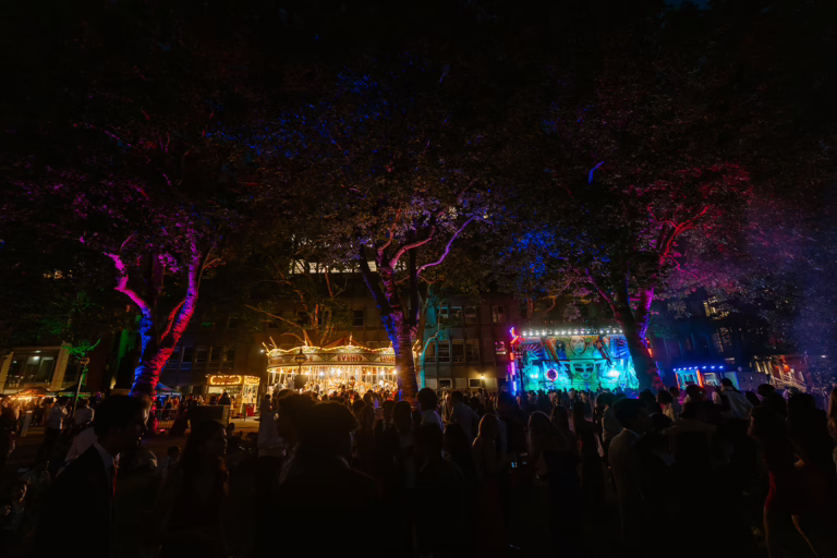 Architectural uplighting on Imperial College London campus buildings for event production