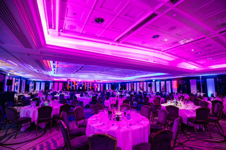 Christmas party seating with ambient lighting